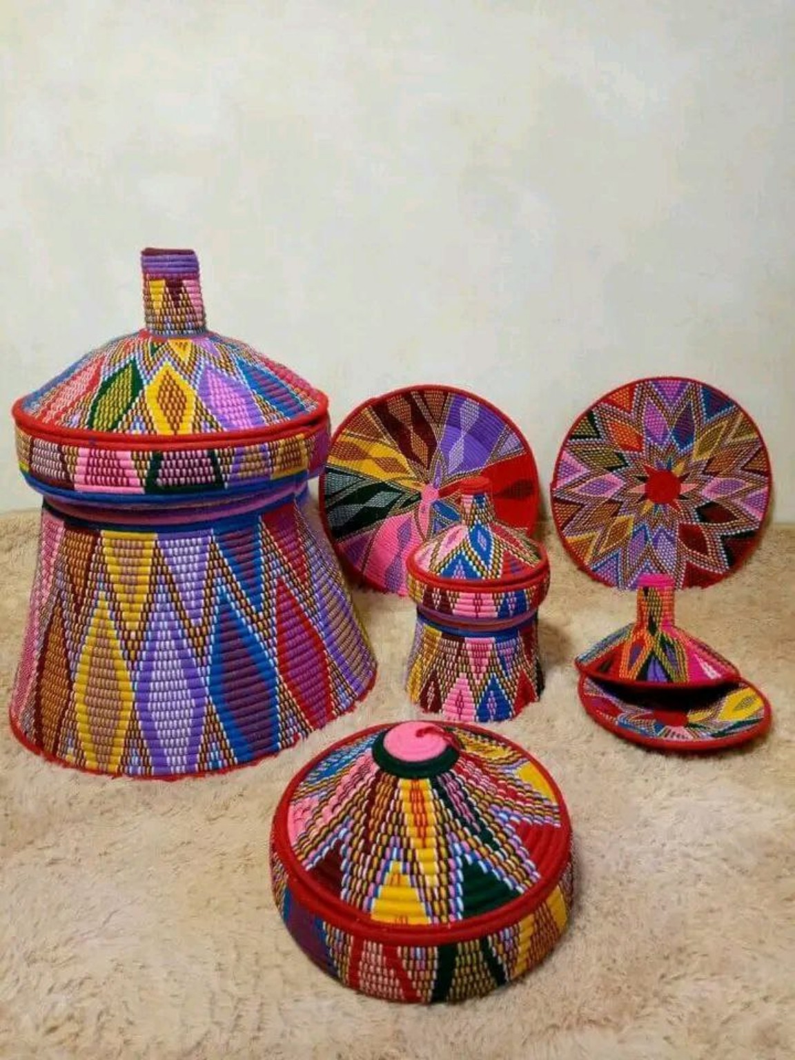 Colourful woven baskets